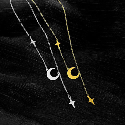 Elegant Star Moon Stainless Steel Plating Pendant Necklace