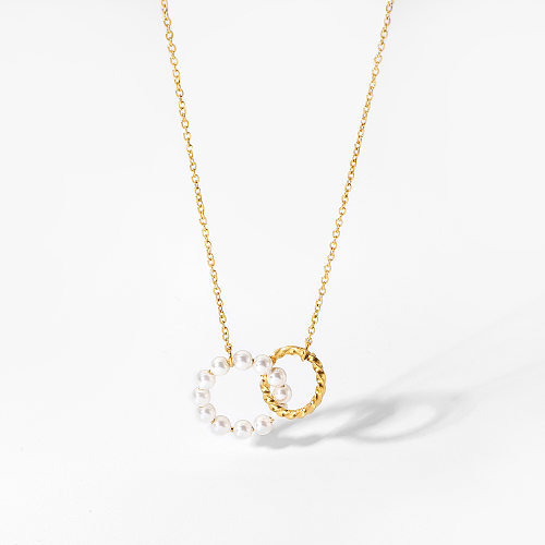Mode-Kreis-Halskette aus Edelstahl mit Perlenbeschichtung, 1 Stück