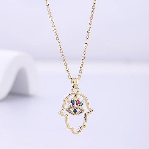 Simple Style Palm Stainless Steel  Plating Inlay Zircon Gold Plated Pendant Necklace