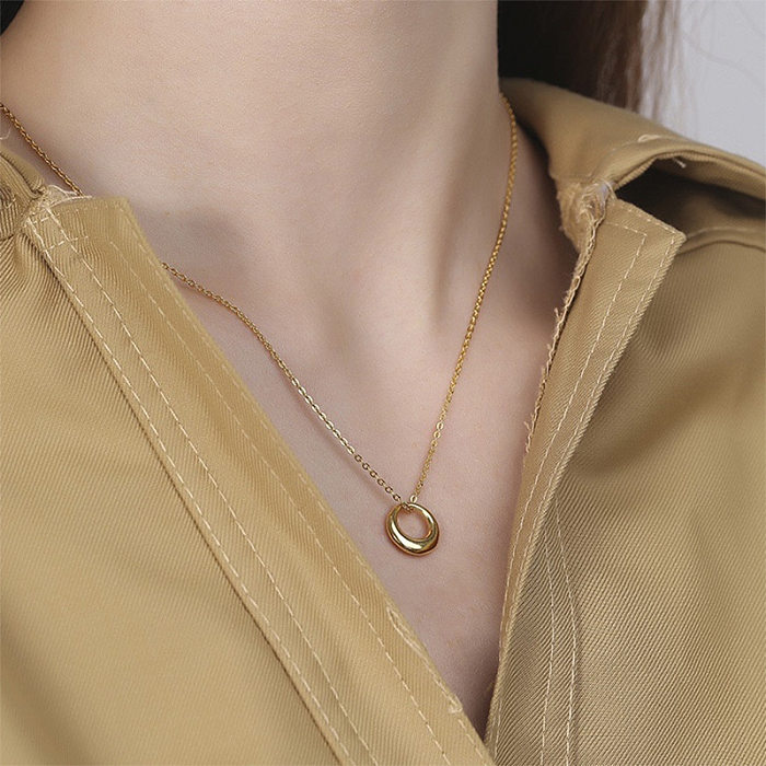 IG Style Circle Stainless Steel Plating 18K Gold Plated Pendant Necklace