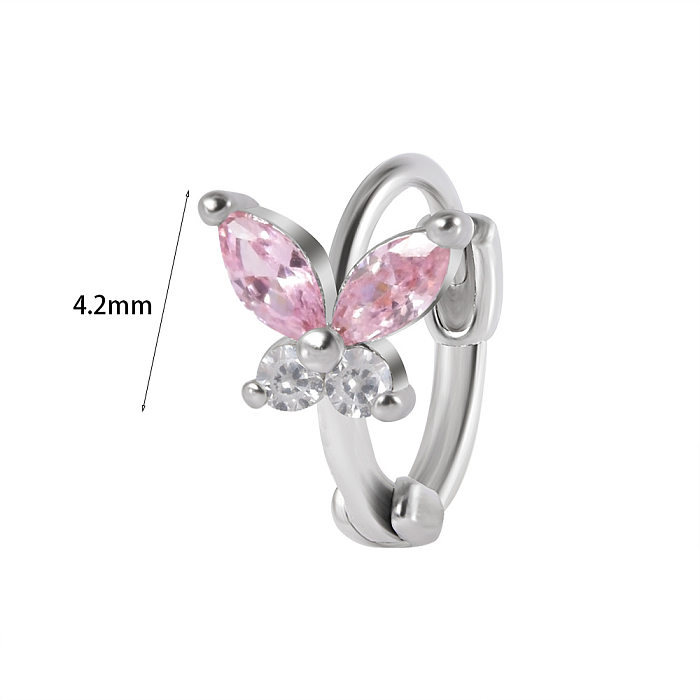1 Piece Elegant Flower Butterfly Inlay Stainless Steel  Zircon Earrings