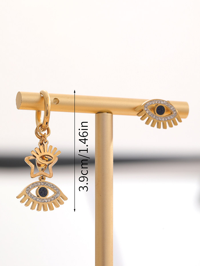 1 Paar elegante Retro-Augenüberzug-Inlay-Ohrringe aus Edelstahl mit Strasssteinen und Zirkon vergoldet