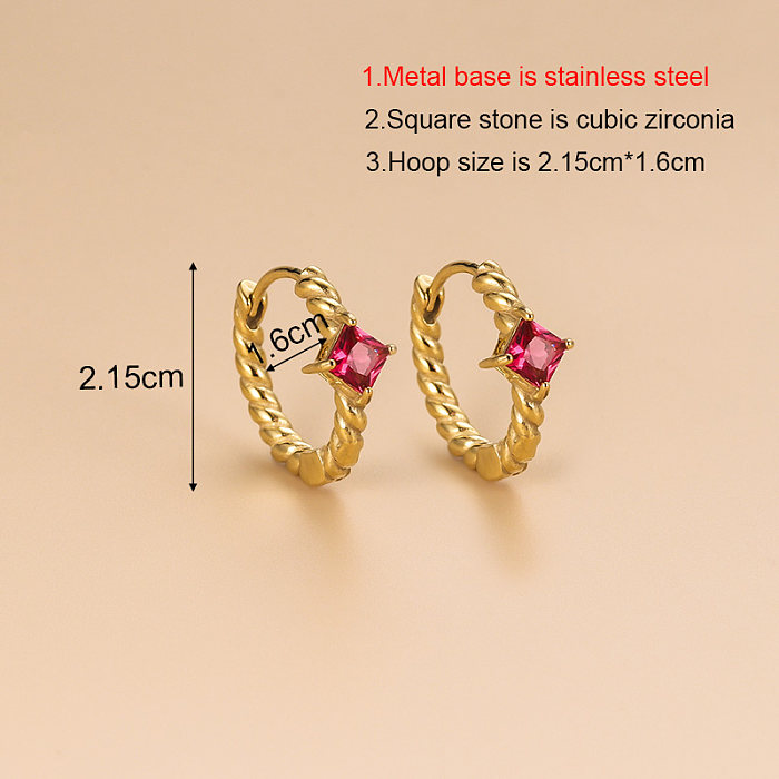 Fashion Geometric Stainless Steel  Gold Plated Zircon Hoop Earrings 1 Pair