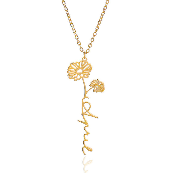 1 Stück modische Halskette mit Buchstaben-Blumen-Anhänger aus Edelstahl