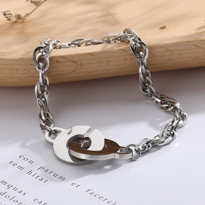 Creative Women's Geometric Stainless Steel Open Circle Interlocking Bracelet