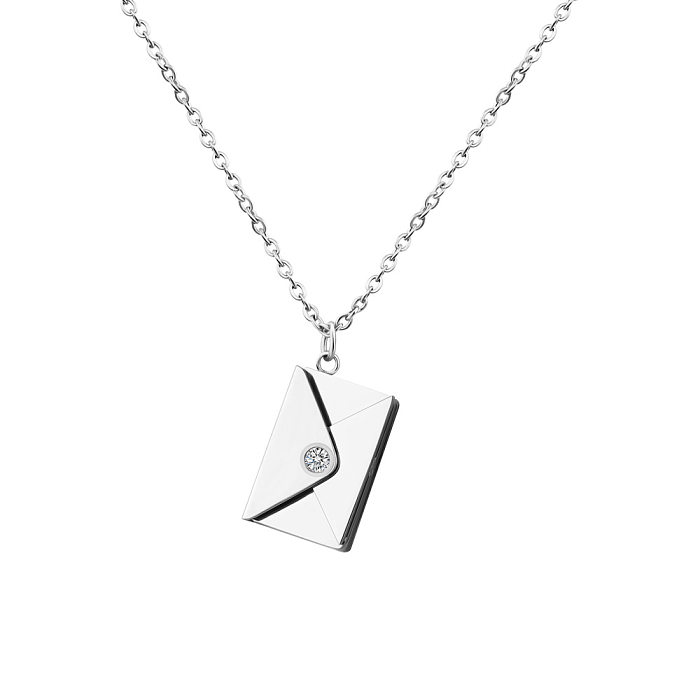 Fashion Envelope Stainless Steel  Pendant Necklace Plating Inlay Artificial Diamond Stainless Steel  Necklaces
