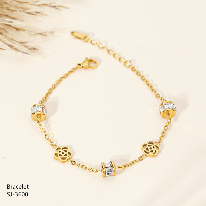 Retro Classic Style Flower Stainless Steel Layered Inlay Rhinestones Rose Gold Plated Gold Plated Silver Plated Bracelets