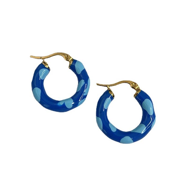1 Pair Sweet Color Block Stainless Steel Enamel Hoop Earrings