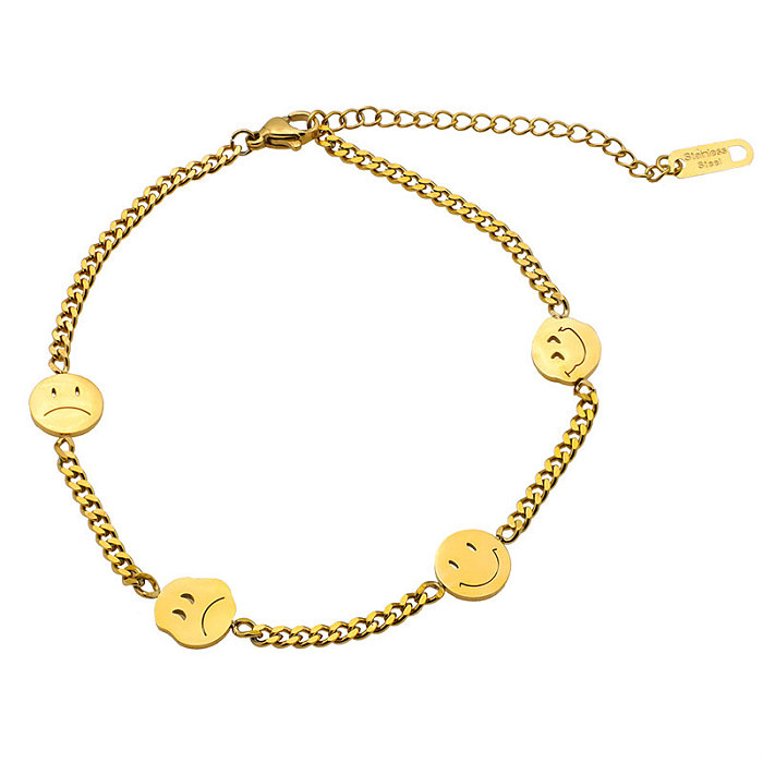 Casual Simple Style Classic Style Smiley Face Stainless Steel Titanium Steel Polishing Plating Hollow Out Gold Plated Bracelets