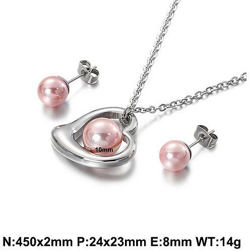 Shell Pearl Hollow Heart Stainless Steel  Necklace Earrings Wholesale jewelry