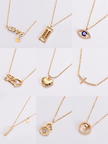 Elegante Damen-Anhänger-Halskette mit Buchstaben-Stern-Herzform, Edelstahl-Beschichtung, Inlay-Zirkon, 18 Karat vergoldet, rosévergoldet