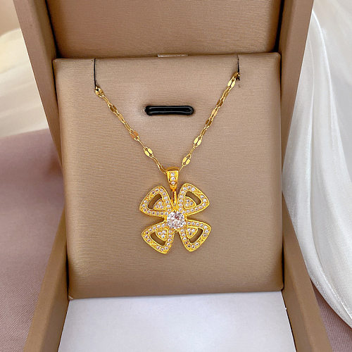 Fashion Geometric Stainless Steel Copper Inlay Rhinestones Pendant Necklace
