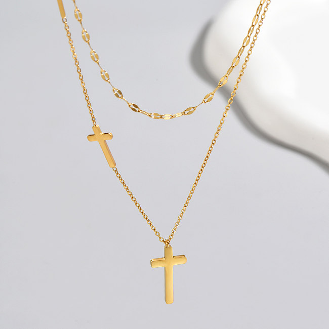 Casual Cross Stainless Steel  Layered Necklaces 1 Piece