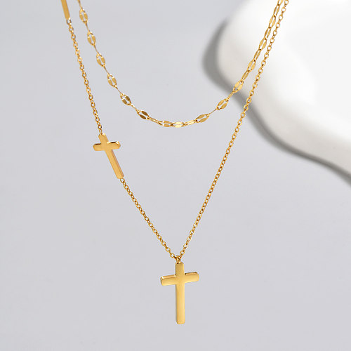 Lässige, geschichtete Kreuz-Halsketten aus Edelstahl, 1 Stück