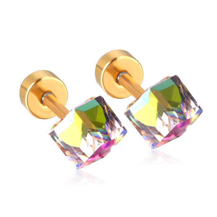 Fashion Geometric Stainless Steel  Artificial Gemstones Ear Studs 1 Pair