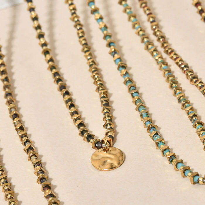 Collier pendentif géométrique décontracté en perles de rocaille en acier inoxydable, placage irrégulier