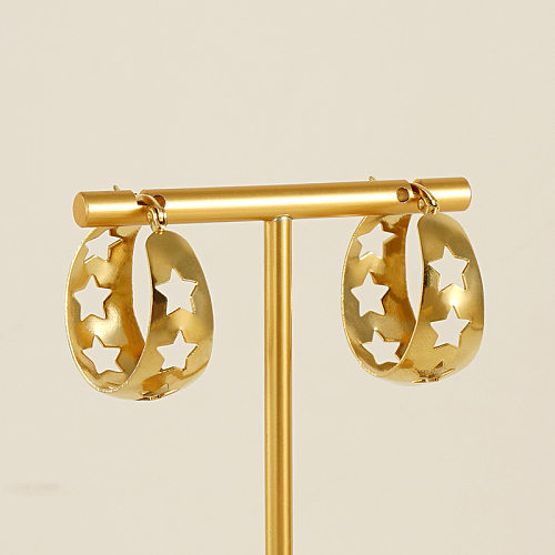 1 Pair Retro Star Hollow Out Stainless Steel  18K Gold Plated Hoop Earrings