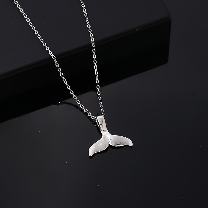 Hip-Hop Vintage Style Simple Style Fish Tail Stainless Steel Plating Silver Plated Pendant Necklace