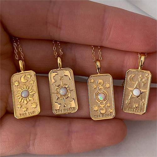 Retro Geometric Stainless Steel Plating Opal Pendant Necklace