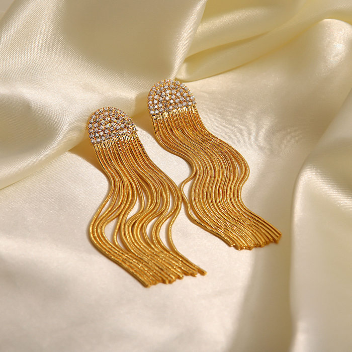 Fashion Tassel Stainless Steel  Plating Inlay Artificial Diamond Drop Earrings 1 Pair