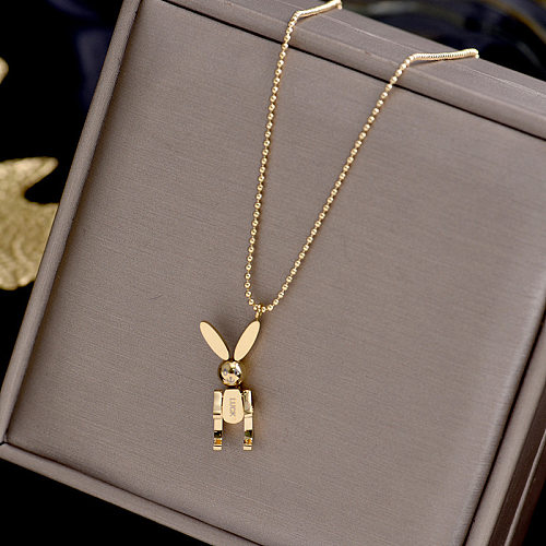 Collier pendentif en acier inoxydable plaqué lapin mignon à la mode