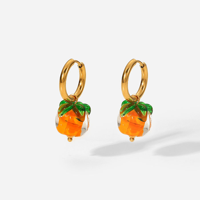 Kreative süße Glasperlen Persimmon Anhänger 18K Gold Edelstahl Ohrringe