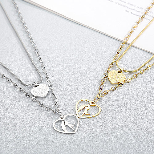 Fashion Heart Shape Stainless Steel Layered Necklaces Stainless Steel  Necklaces