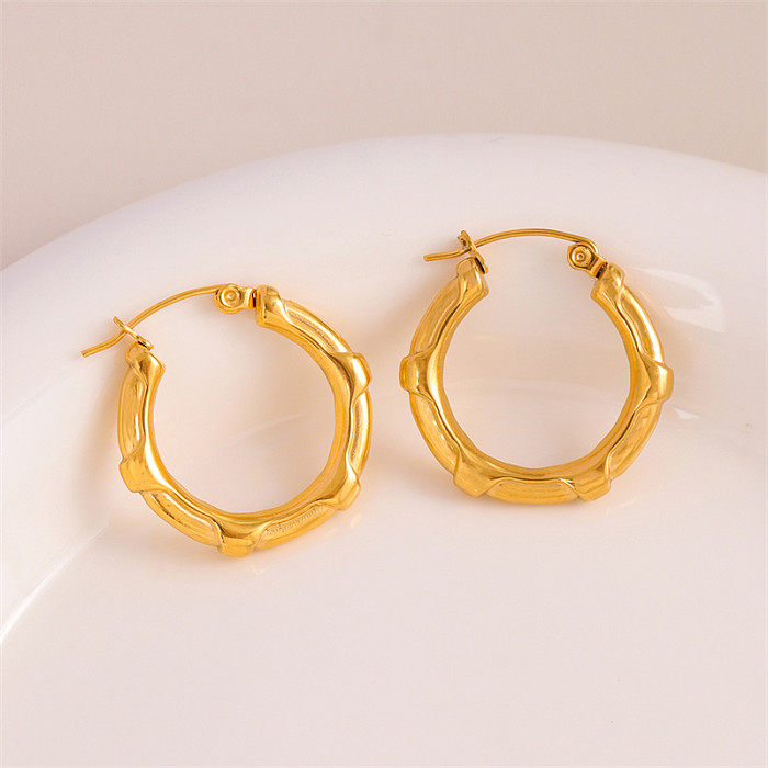 1 paire de boucles d'oreilles rondes et ovales en forme de U, Style rétro Simple, en acier inoxydable plaqué or 18 carats