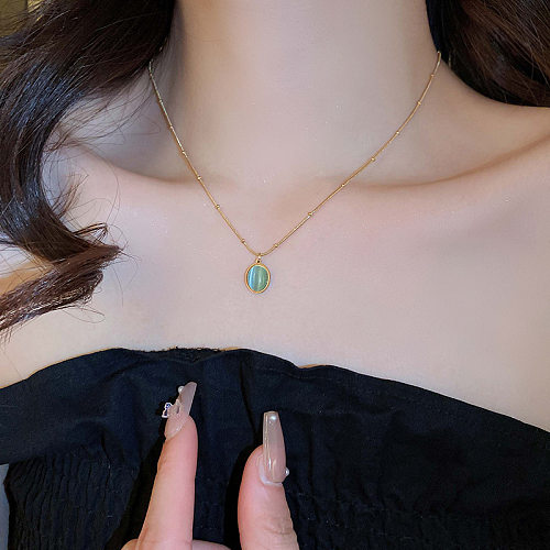 Collier d'opale ovale en acier inoxydable, petites perles, mode Simple et léger, Style de luxe, chaîne de clavicule, collier de personnalité