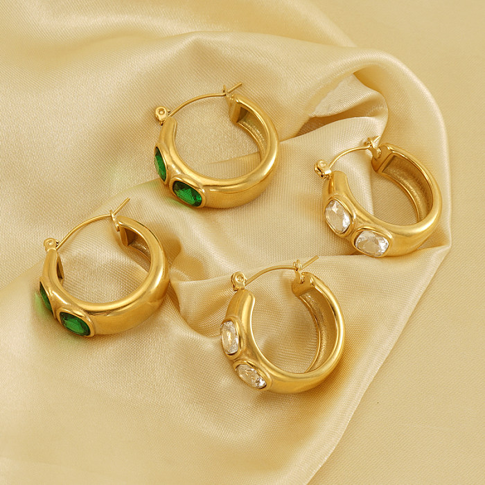 1 Paar lässige, schlichte, quadratische Ohrringe mit Inlay aus Zirkon und 18 Karat vergoldetem Edelstahl