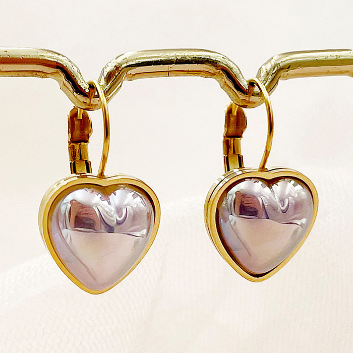 1 Pair Princess Sweet Heart Shape Plating Inlay Stainless Steel  Shell Gold Plated Drop Earrings