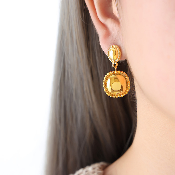 1 paire de boucles d'oreilles pendantes en acier inoxydable plaqué or 18 carats, style vintage