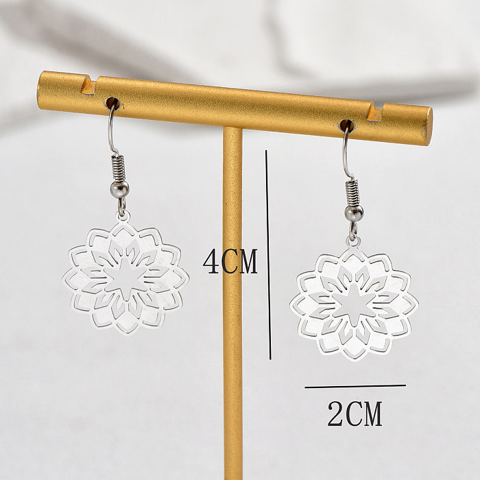 1 Pair Fashion Flower Stainless Steel  Hollow Out Drop Earrings