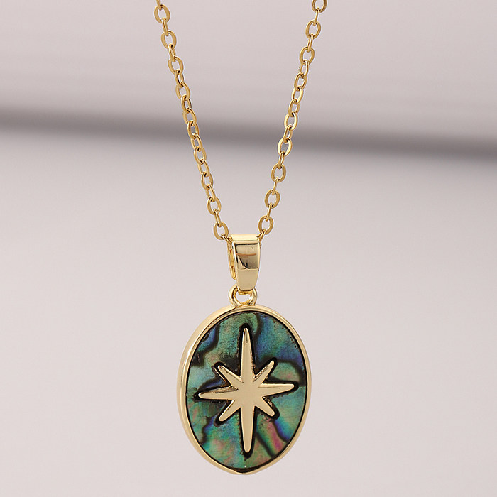 IG Style Star Oval Stainless Steel  Gold Plated Shell Pendant Necklace In Bulk
