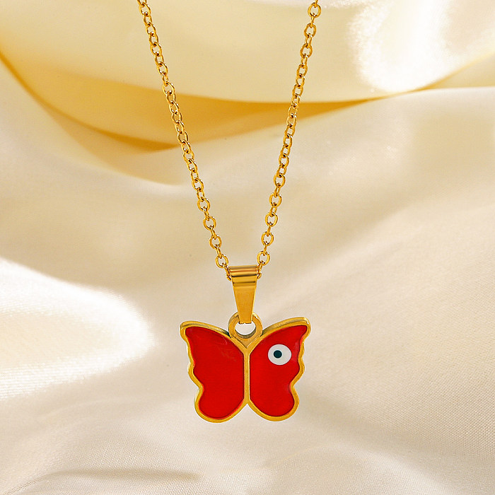 Streetwear Teufelsauge Schmetterling Halskette aus Edelstahl mit Emaille-Beschichtung und 18 Karat vergoldet