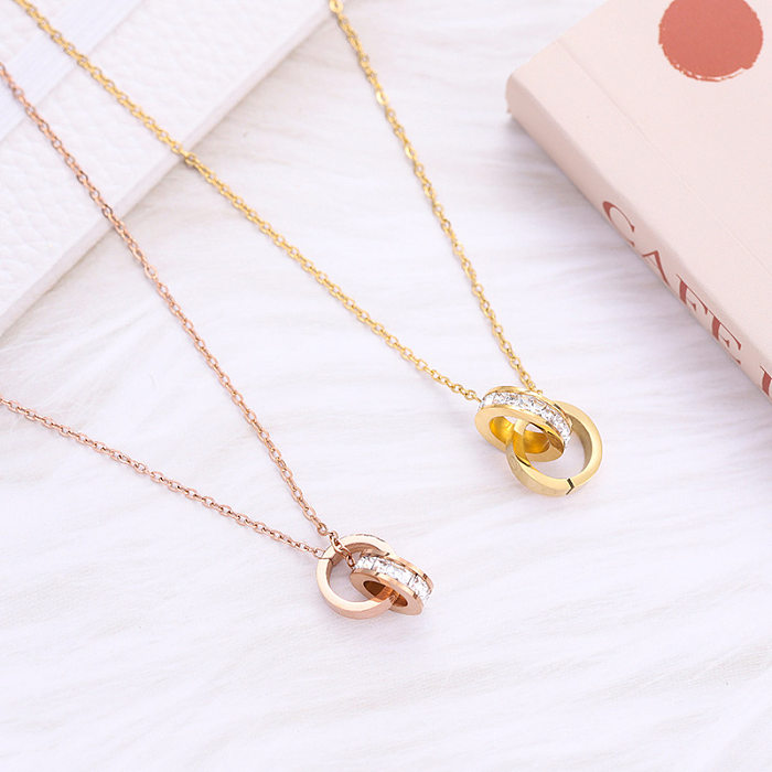 Casual Simple Style Circle Stainless Steel Plating Inlay Zircon Necklace