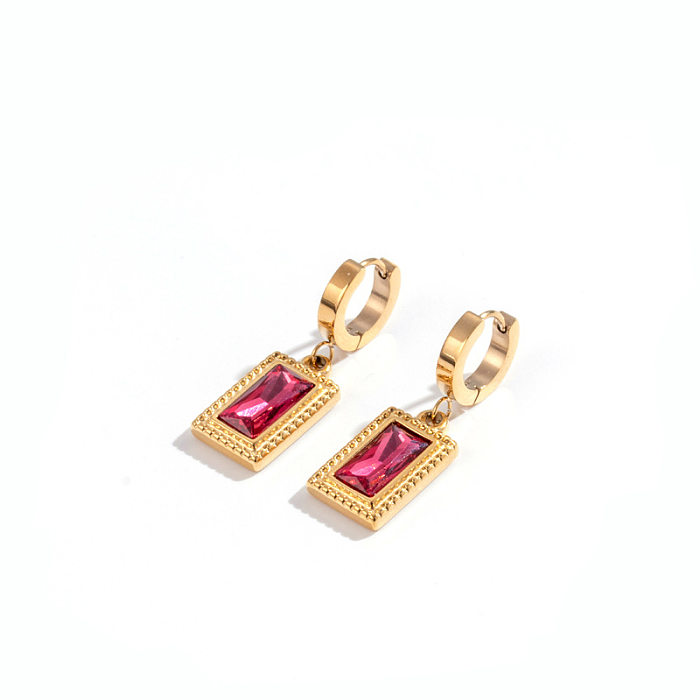 1 Pair IG Style Simple Style Rectangle Plating Inlay Stainless Steel Zircon Drop Earrings