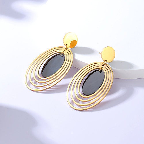 Fashion Multi-Layer Oval Electroplated 18K Gold Stainless Steel  Earrings