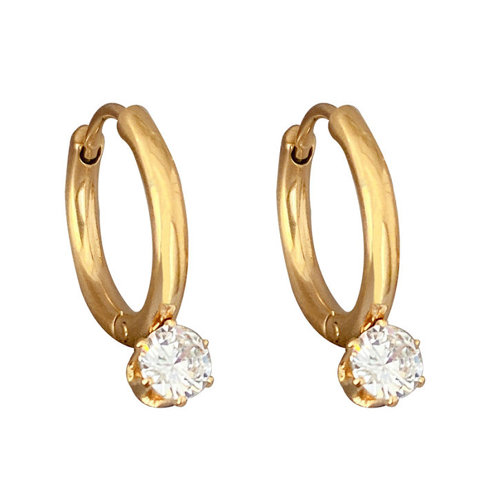 Lady Geometric Stainless Steel Gold Plated Zircon Earrings 1 Pair