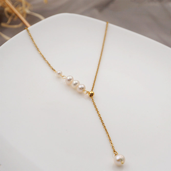 Einfache Halskette mit rundem Edelstahl-Perlenanhänger, 1 Stück