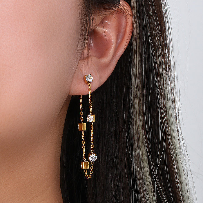 Modische, quadratische Edelstahl-Ohrringe mit Überzug, Zirkon-Edelstahl-Ohrringe