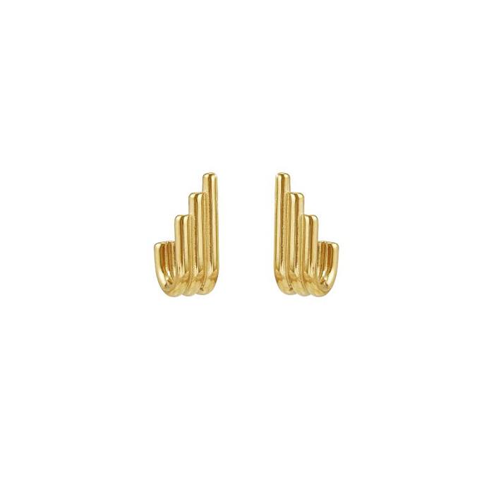 1 par de pinos de orelha banhados a ouro 18K de aço inoxidável com linhas de estilo simples