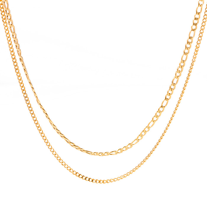 Elegant Modern Style Solid Color Stainless Steel  Plating 18K Gold Plated Layered Necklaces
