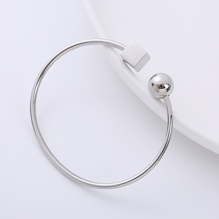Casual Square Ball Stainless Steel Polishing Bangle 1 Piece