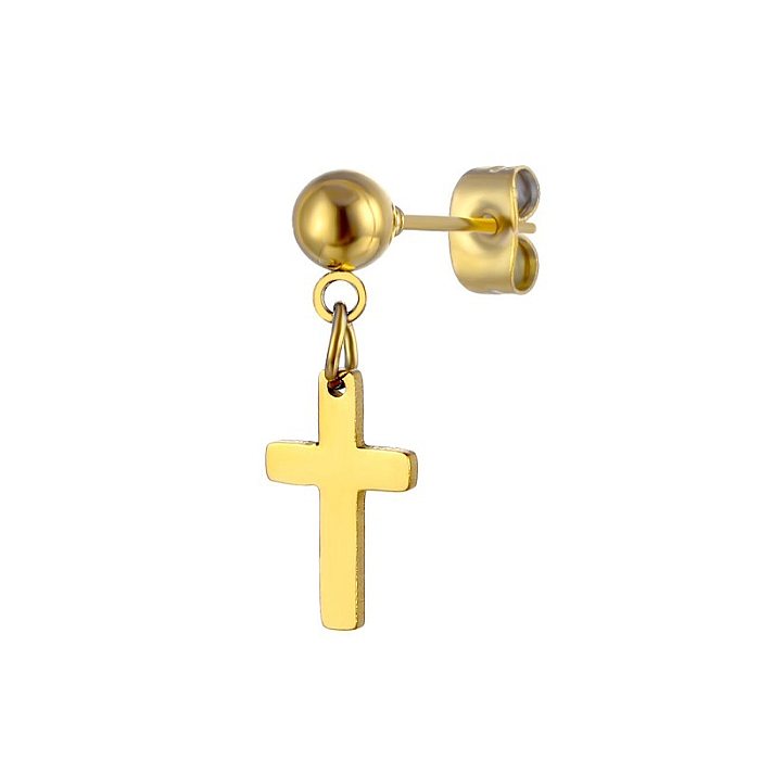Schlichter Stil, geometrisches Kreuz, asymmetrische baumelnde Ohrringe aus Edelstahl, 1 Stück