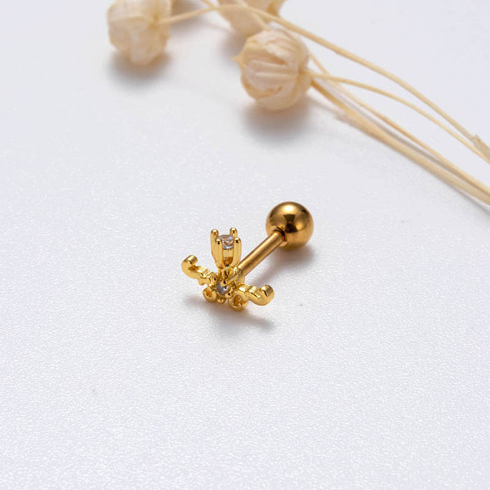 1 peça doce estilo simples formato de coração borboleta chapeamento incrustação de aço inoxidável zircão 18K brincos de cartilagem banhados a ouro