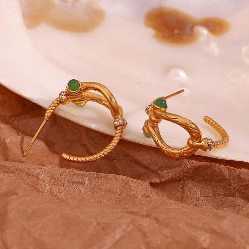 1 Pair Vintage Style Simple Style Classic Style Color Block Plating Inlay Stainless Steel  Gem 18K Gold Plated Ear Studs