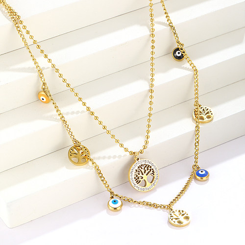 Hip-Hop Cool Style Devil'S Eye Stainless Steel  Plating 18K Gold Plated Double Layer Necklaces