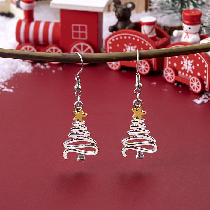 Fashion Christmas Tree Stainless Steel  Hollow Out Ear Hook 1 Pair