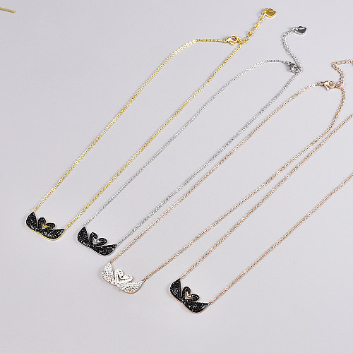Elegante Schwan-Halskette mit Anhänger aus Edelstahl mit Überzug aus Edelstahl mit künstlichen Strasssteinen